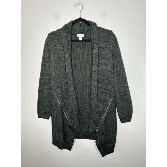 Market & Spruce Deb Cotton Blend Zipper Detail Sweater Green Size Small - Picture 1 of 10